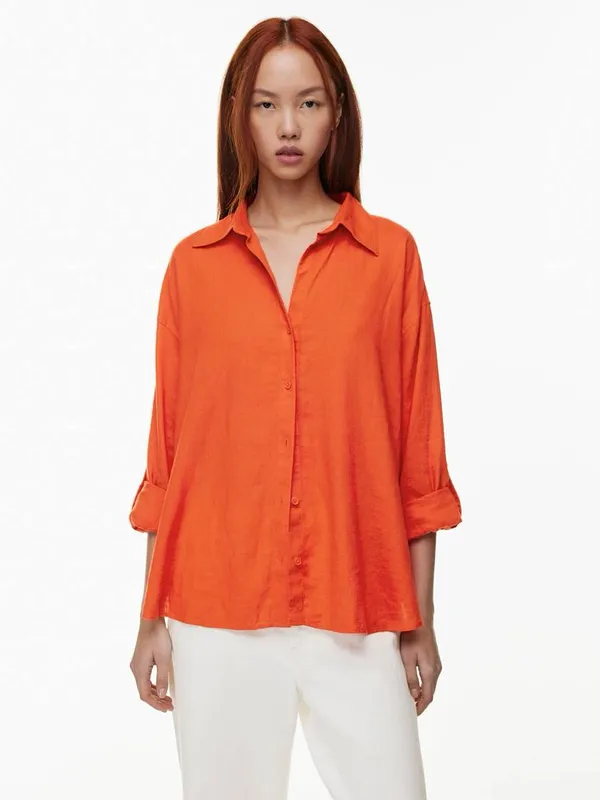 Aritzia Babaton SOLD OUT Orange Tencel Button Up Shirt XS - Image 6