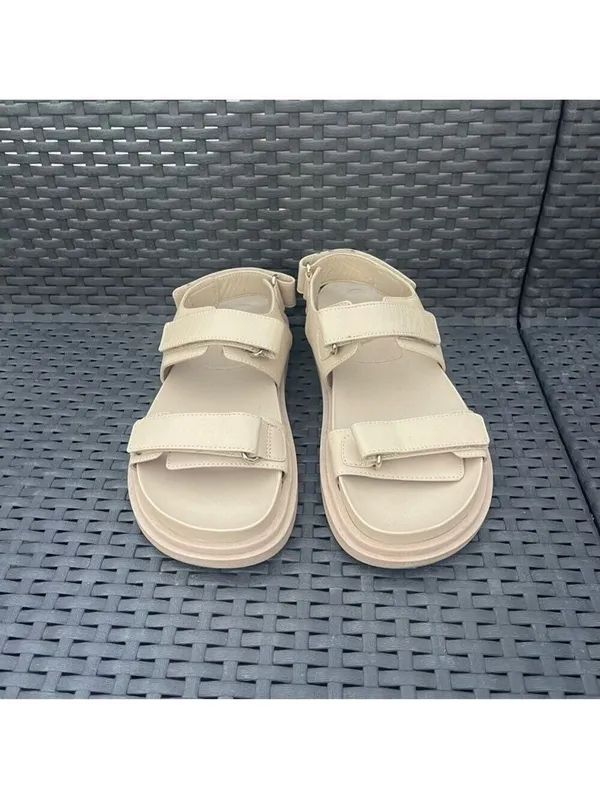 Zara Leather Platform Chunky Dad Sandals - Cream/Beige - Size 38 - Image 3