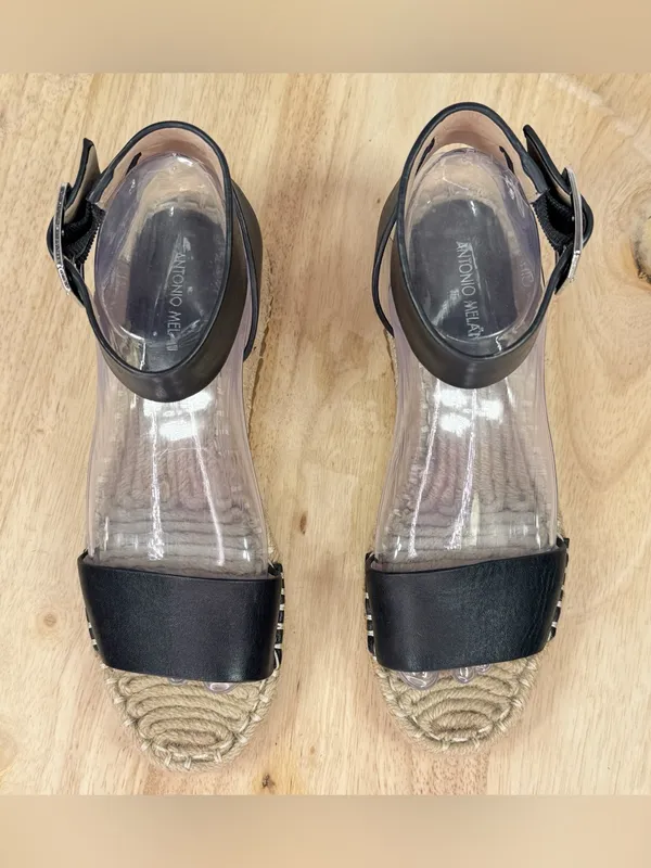 Antonio Melani Ankle Strap Espadrille Platform Leather Sandals Black 7.5 - Image 4