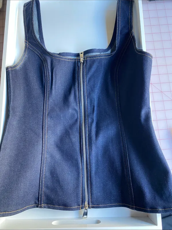 Zara Dark Indigo Denim Tank Top with Contrast Stitching - Image 2