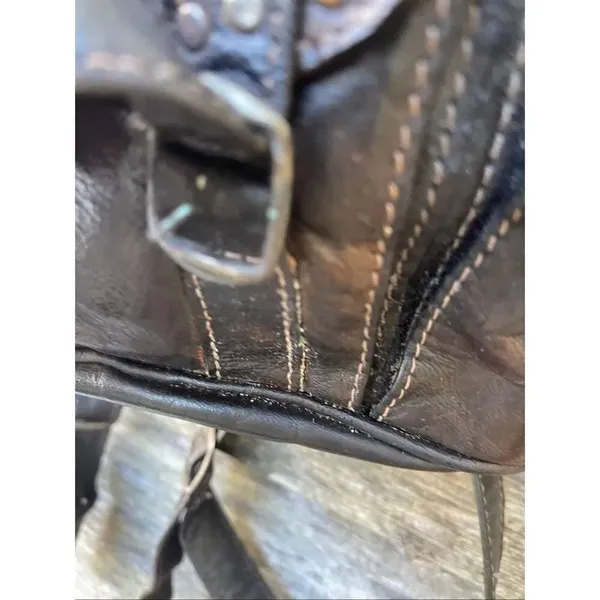 Vintage 70’s leather studded buckles backpack Black - Image 15