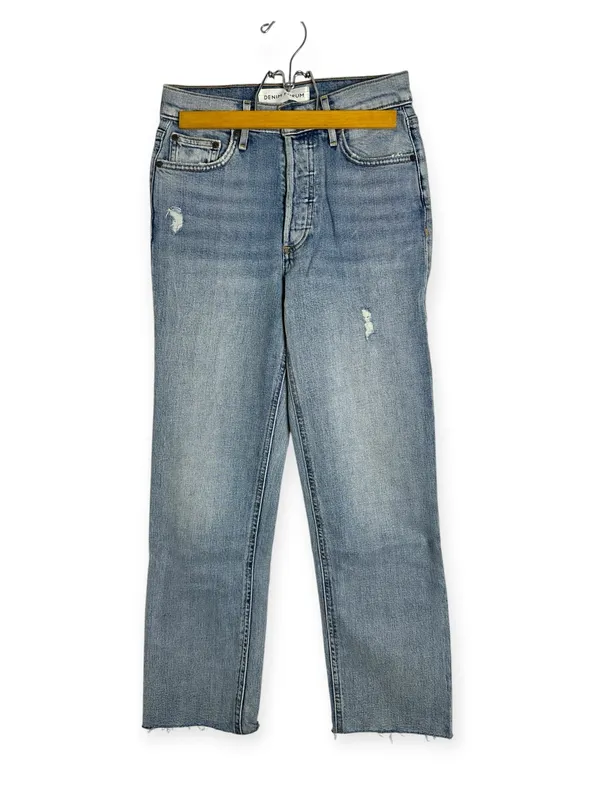 Aritzia Denim Forum Arlo High Rise Straight Leg Jeans Stretchy RAW HEM 24 medium - Image 4