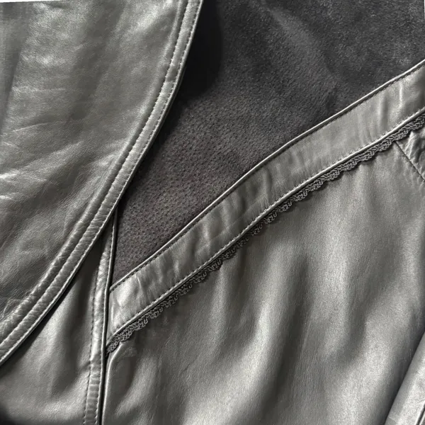VTG Venezia 2X Black Leather Suede Trench Coat Western Matrix Goth 90s Mob Wife - Image 9