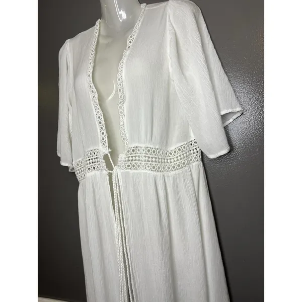 Cute Options Cover Up Womens Small White Crochet Lace Tassel Kimono Duster Boho - Image 5