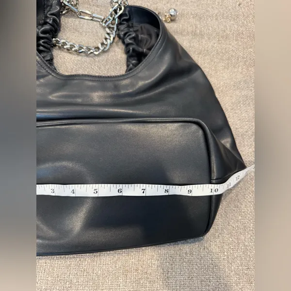 Steve Madden Black Chain Strap Ruched Hobo Bag Vegan Leather Magnet Closure New - Image 9