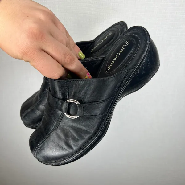 Eurostep Sonata Black Leather Mules Clogs Wedge Slip On Shoes 7M 75207-1 - Image 3