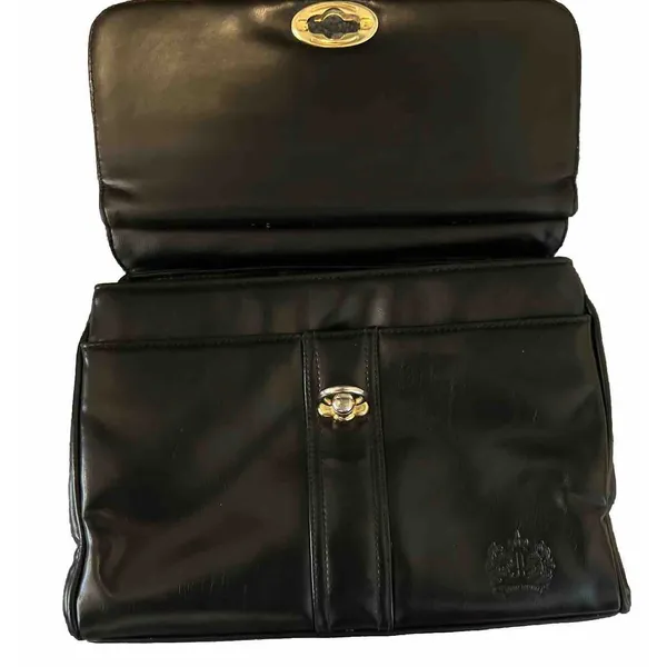 HATO HASI Black Leather Crossbody Bag 3 Compartment Gold Hardware Medium Purse - Image 2