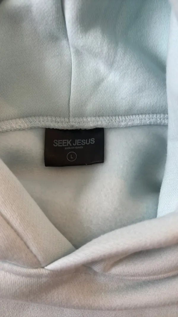 SEEK JESUS Hoodie Blue Size L - Image 3