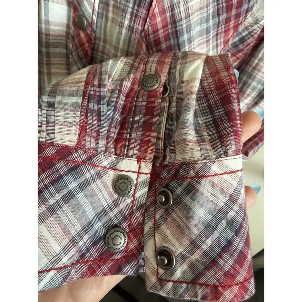 Ariat Women's L Cher Plaid Snap Western Shirt Studded Red Gray NWT - Image 7