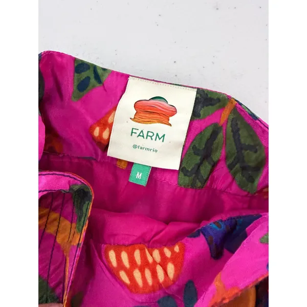 Farm Rio Mini Skirt Pink Tropical Bird Mushroom Print Wrap Tie Tiered Ruffle M - Image 6