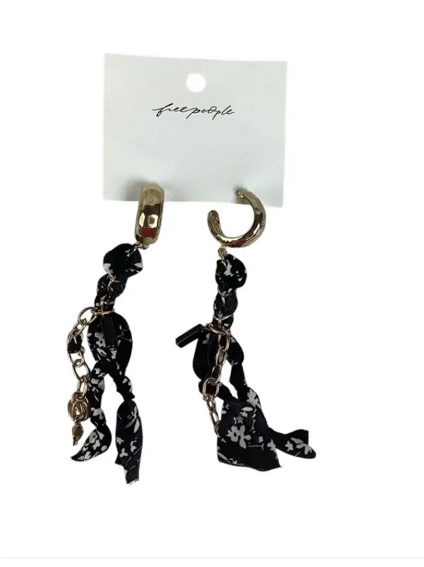 NWT Free People Mixed Media Scarf Earrings in Gold navy fall jewelry boho $68 - Image 2