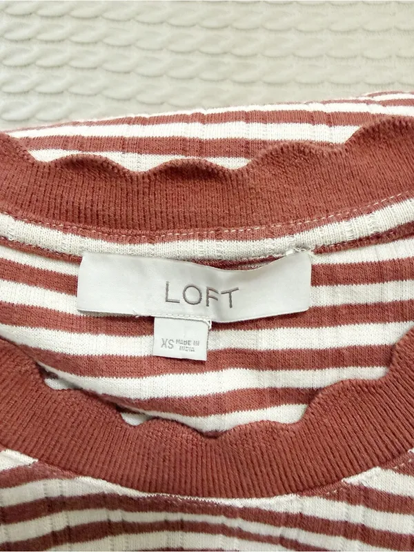LOFT Striped Sleeveless Knit Shift in Rust and Cream - Image 4