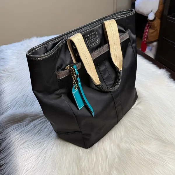 Coach Vintage Black Satin Double Handle Tote Bag - Image 2