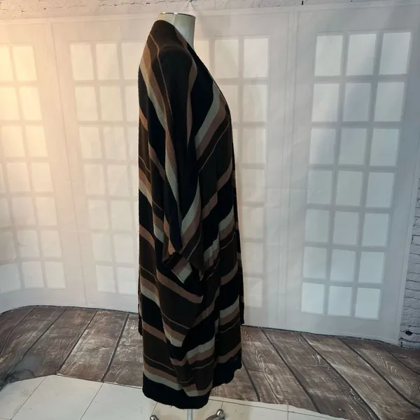 KK Intl. Brown Stripes Knit Open Front Poncho Long Cardigan Sweater Size XL - Image 4