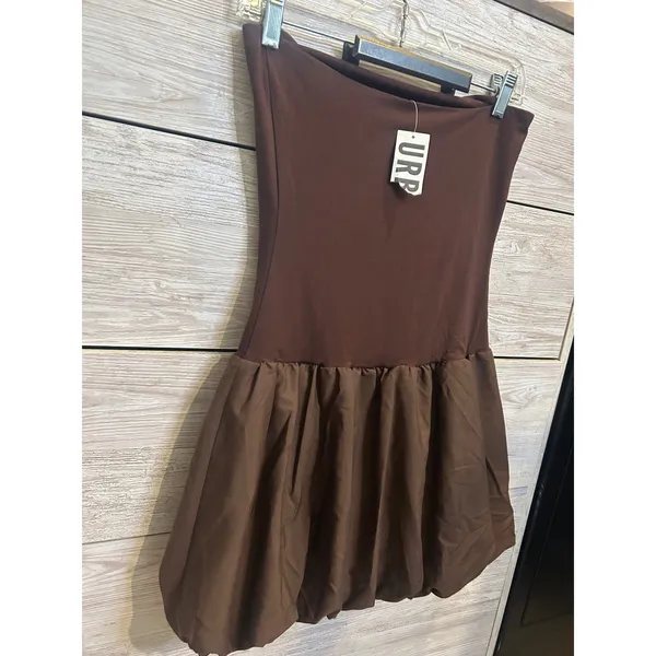 Kimchi Blue Urban Outfitters Strapless Bubble Hem Mini Dress Brown Size M NEW - Image 7