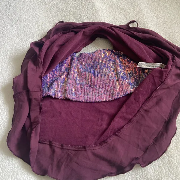 Free People Turn It On Camisole in Plum Vetiver Bloom Cropped Sequin Top Sz S - Image 7