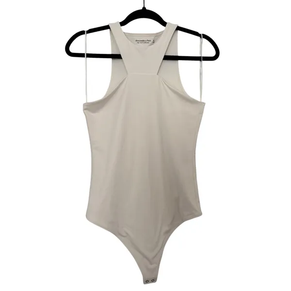 Abercrombie & Fitch White Bodysuit Soft A&F Cutout High Neck Racerback Medium - Image 2