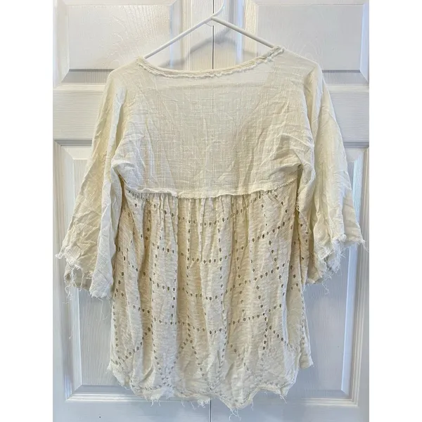 Free People "Summer Lovin" Linen Blend Frayed Trim Top Blouse Size XS $128‎ - Image 5