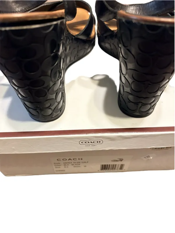 Coach Elize Patent Leather Wedge Sandals Size 8 Black - Image 3