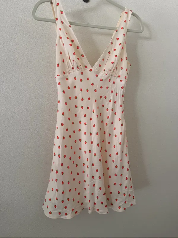 Zara Strawberry Print Mini Dress in Cream - Image 5