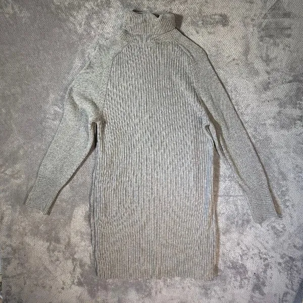 J. Crew Gray Cable-Knit Turtleneck Sweater Wool Blend Dress Large Knee Length - Image 11