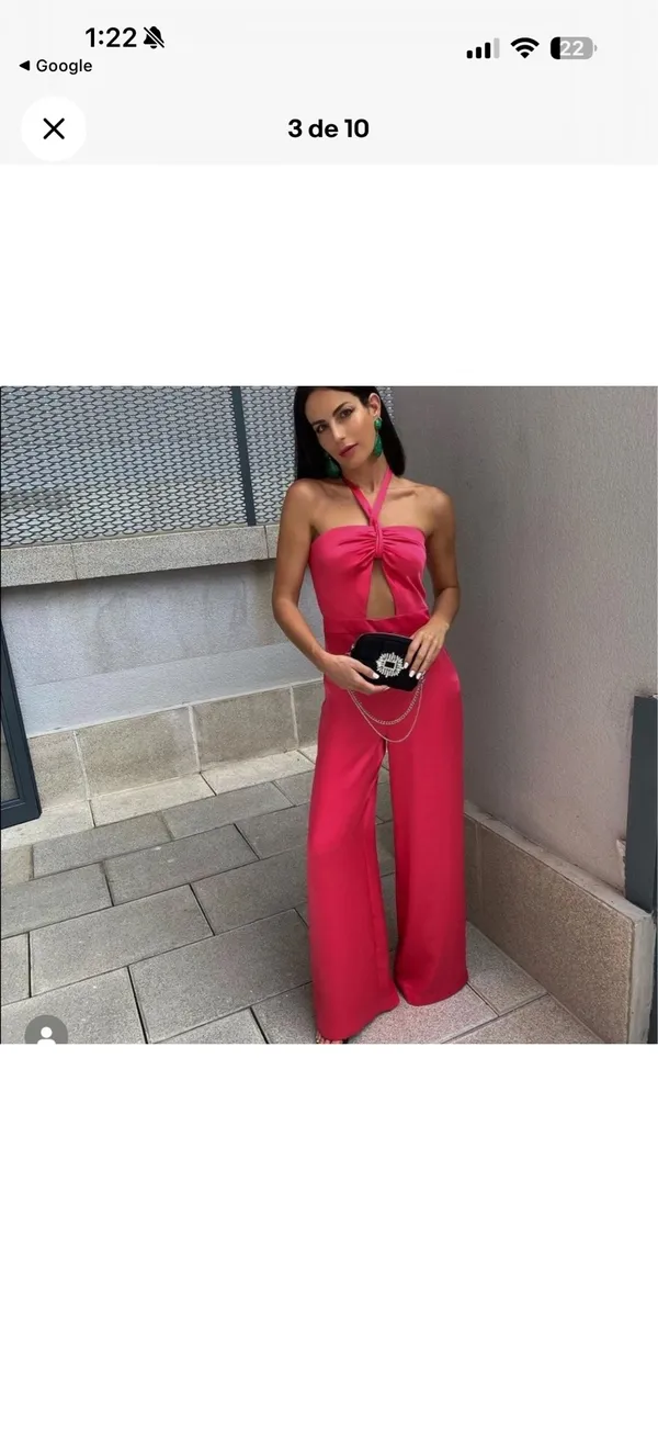 Zara Satin Halter Wide-Leg Jumpsuit in Hot Pink - Image 4