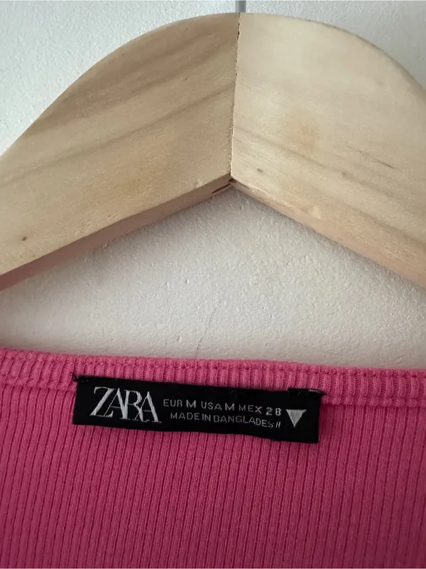 ZARA Hot Pink Puff Sleeve Square Neck Ribbed Crop Top - Image 6