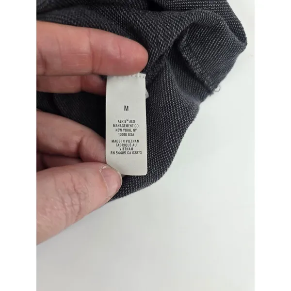 Aerie Sweatshirt Womens Medium Gray Cropped Asymmetrical Hem‎ Raw Edge Crew Neck - Image 4