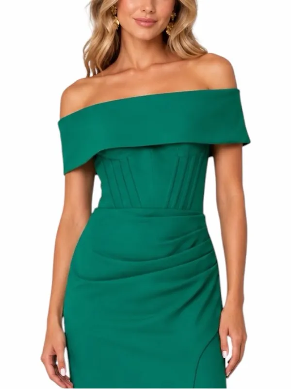 Betsy & Adam Gown Size 8 Emerald Green Corset Cowl Neck Ruched Formal Maxi Dress - Image 9