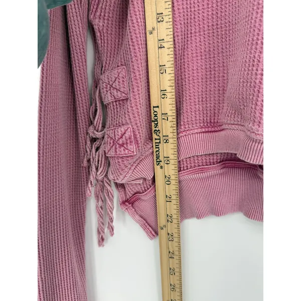 Free People FP One Interlaken Thermal Top Pink Cropped Lace-Up Sides Boho L - Image 7
