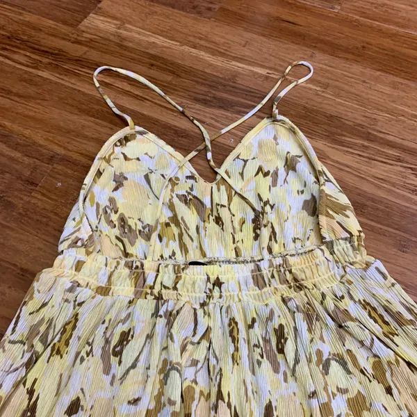 MNG Mango Maxi Dress Womens Size‎ 4 Yellow Brown Floral Print Sleeveless Summer - Image 5