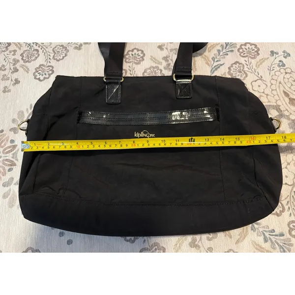 Kipling Tote Bag Womens Large Black Nylon Patent Trim Gold Hardware Multi Pocket - Image 3