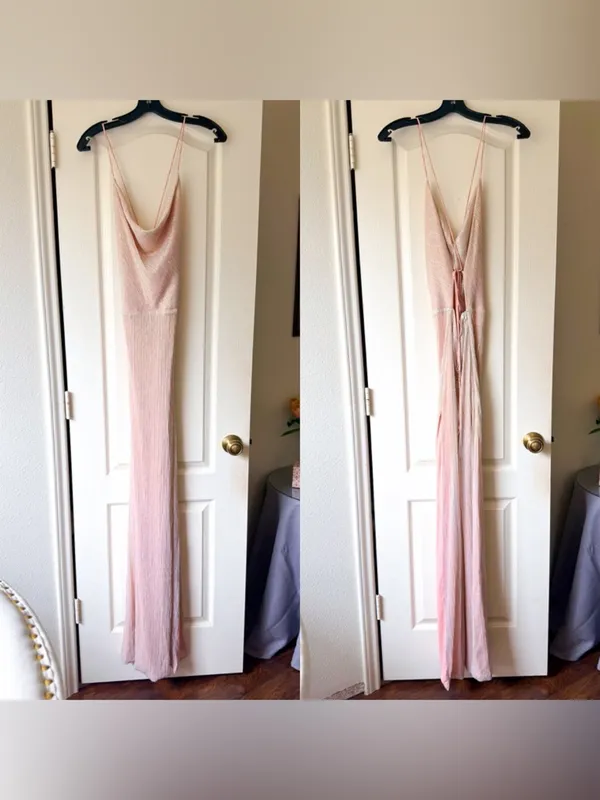 Gemeli‎ Power Metallic Gown Maxi Backless Rose Gold Size 6 GUC - Image 2