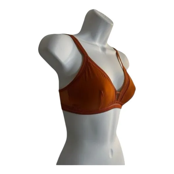 Women Orange Brown Mesh Trim Bralette Size M Wireless Unlined Lingerie - Image 4
