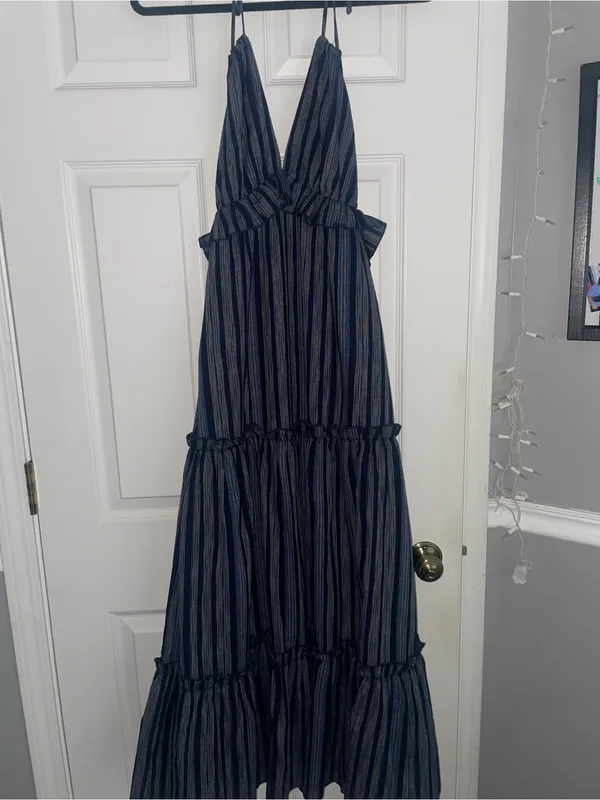 Lulu's Navy and Black Striped Halter Maxi Dress - Image 3