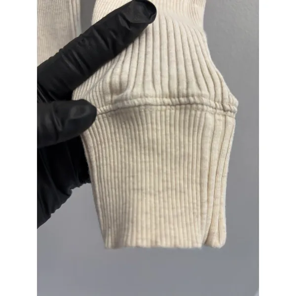 Aerie Cream Ribbed Henley Top Long Sleeve Button Front Fitted Thermal Size M - Image 9