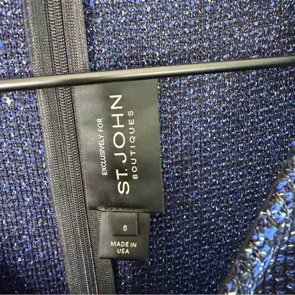 St John Navy Blue Sparkle‎ Tweed Two Tome Pep Hem Satin Skirt Flounce Size 6 - Image 5