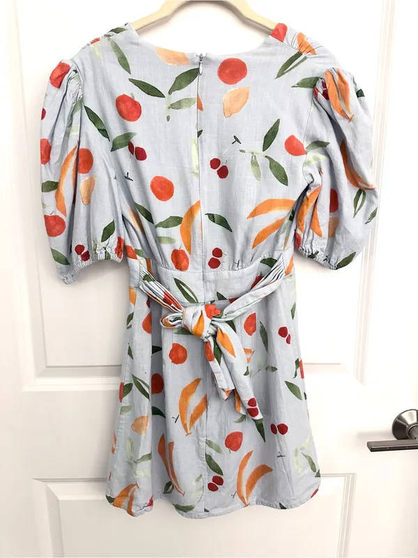 Finders Keepers Calypso Light Blue Fruit Print Puff Sleeve Mini Dress XS - Image 7