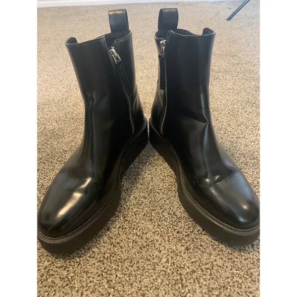H&M Platform Ankle Boots Womens 8 Black Excellent Side Zip Lug Sole 1090478 - Image 3