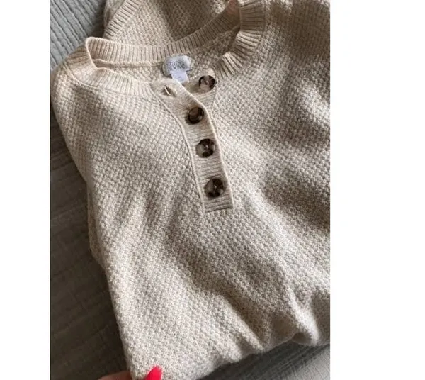 Stars Above Waffle Knit Henley Lounge Top Beige - Image 2