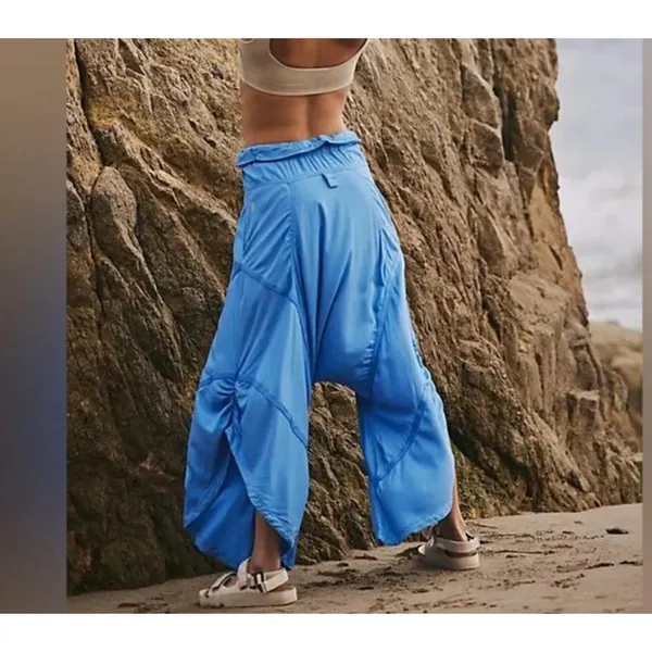 Free People Head Start Harem Blue Wide Leg Loose Pants Size M - Image 7
