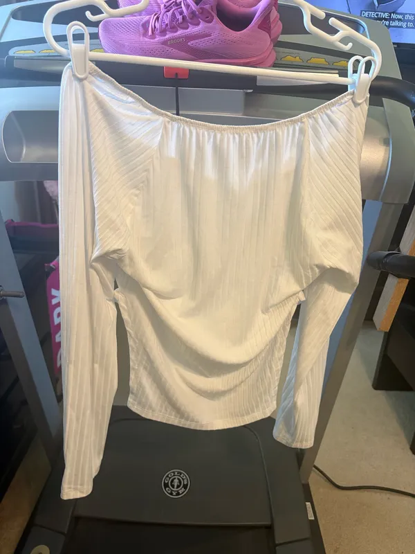 SHEIN Cream Off-Shoulder Long Sleeve Ribbed Top - Image 3