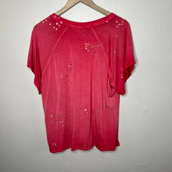 Cable & Gauge Womens Red Metallic Gold Star Print Festive T-Shirt Size Large - Image 7