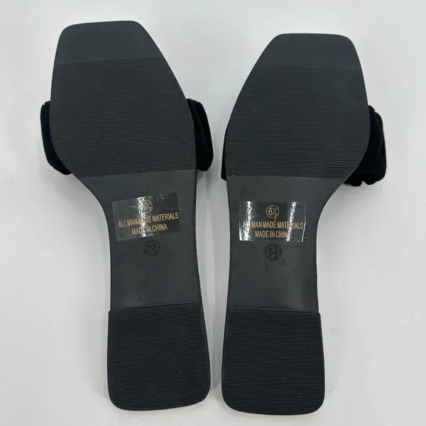 Lulus Sandals Womens 6.5 Black Ruched/Scrunch Strap Slide Square-Toe Casual Flat - Image 3