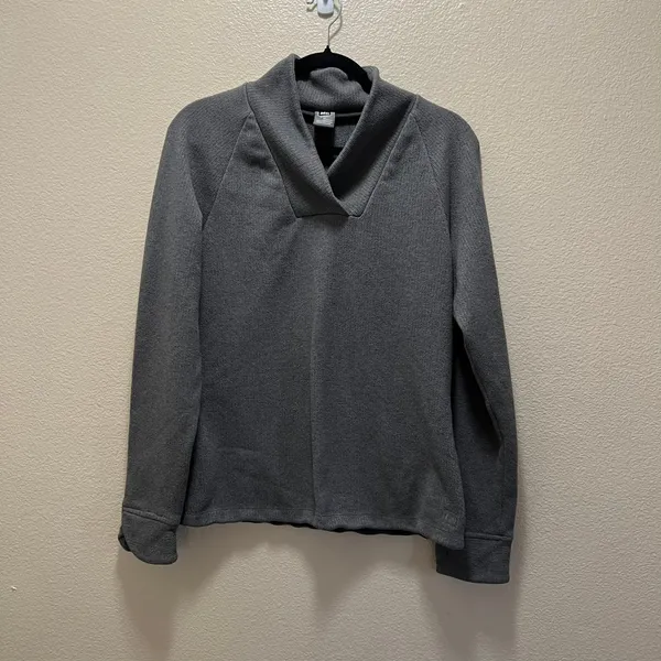 REI Sweater Heather Gray Shawl Collar Long Sleeve Pullover Fleece Sz M - Image 2
