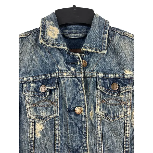 Abercrombie & Fitch Denim Highly Distressed Grunge Y2K Look Jacket Sz S - Image 3
