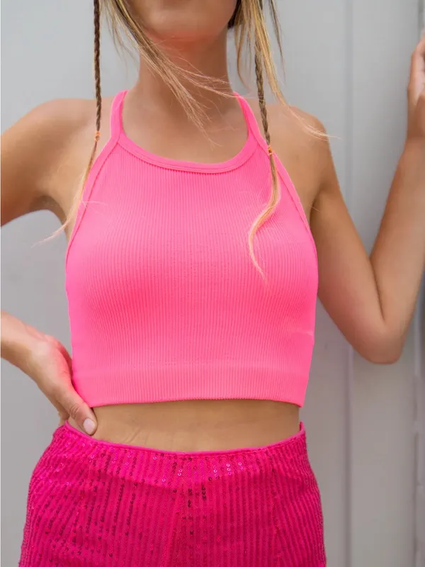 FP Movement Happiness Runs Hot Pink Crop Racerback Ribbed Tank neon XS/S top - Image 5