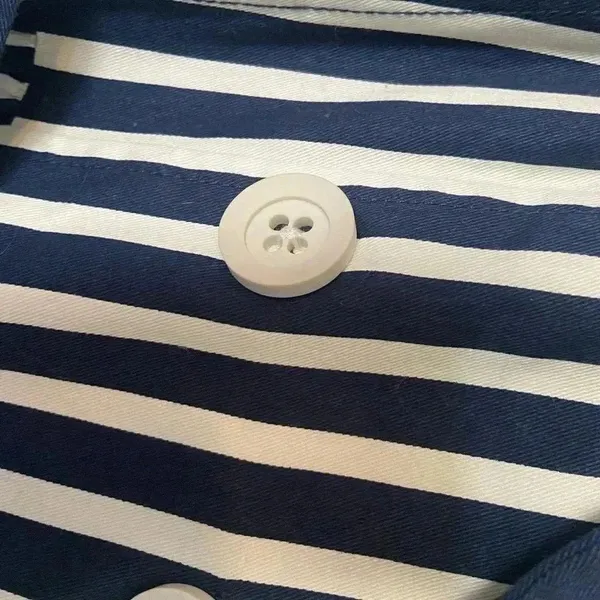 Express Women's S Blue White Striped Pleated Back Trench Coat Size Small Preppy‎ - Image 4