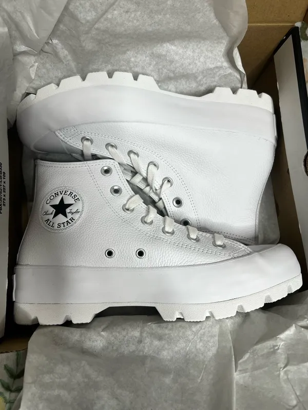 Converse CTAS Lugged Hi White Pebbled Leather High Top Platform Women’s Shoes - Image 2