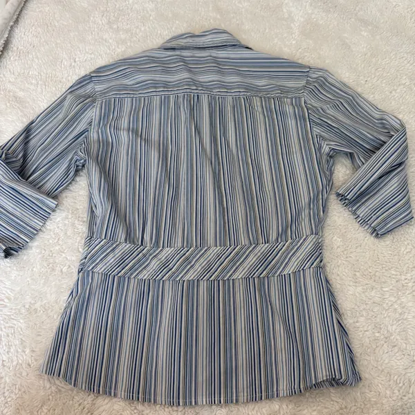 Y2K 90s Womens Blue/White Strip Button Down Sz L Cotton Retro Resort Tomato Girl - Image 2